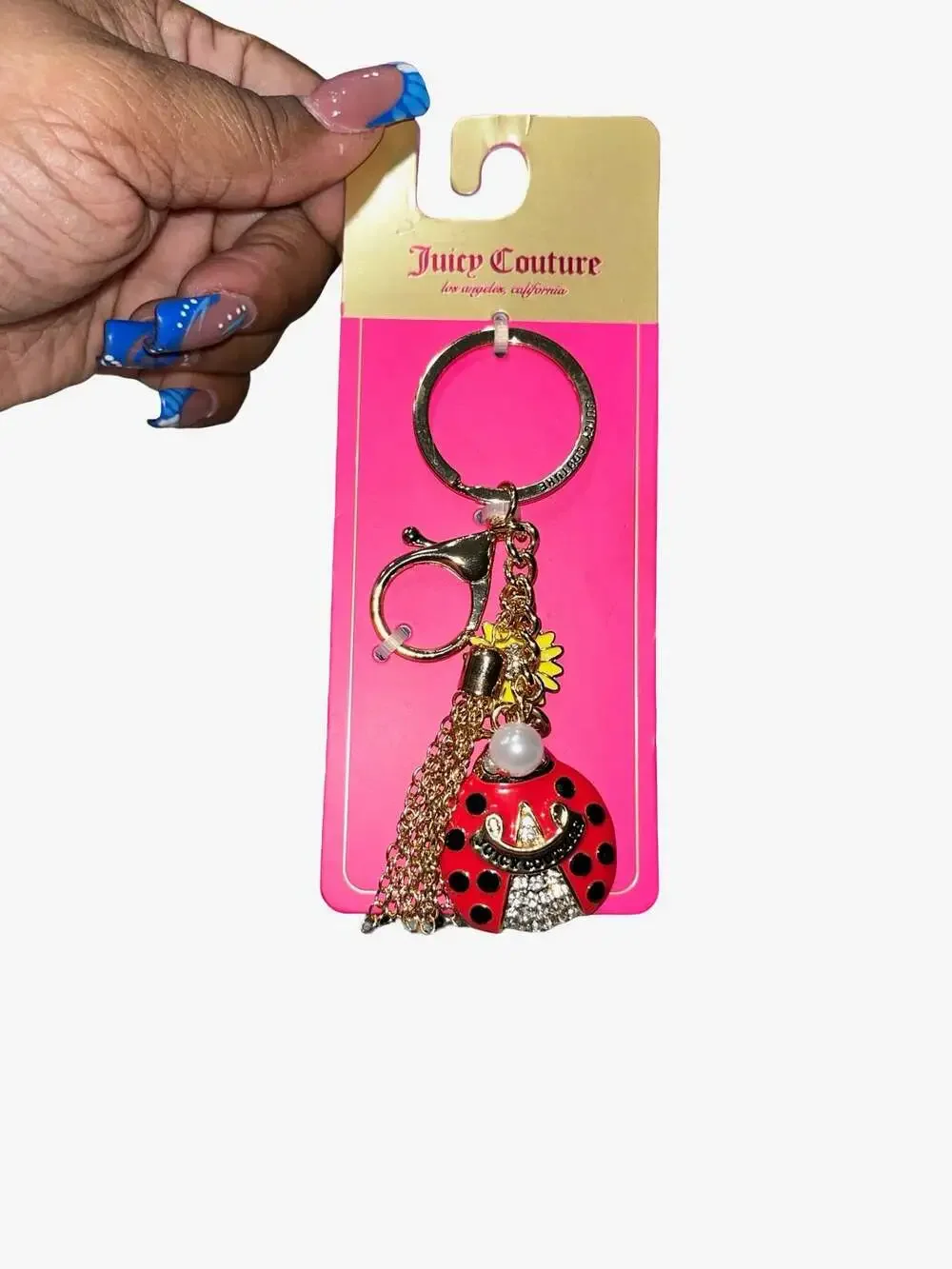 Juicy Couture Lucky Ladybug Bag Charm Keychain with Rhinestones and Pearl - Picture 1 of 3